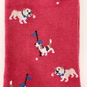 J.Crew Factory Men’s Critters Socks Red/Brown Golfing Dog Patten NWT One Size